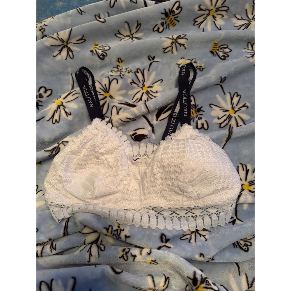 Nautica Intimates White Lace Bralette Logo Straps XL 5161-28